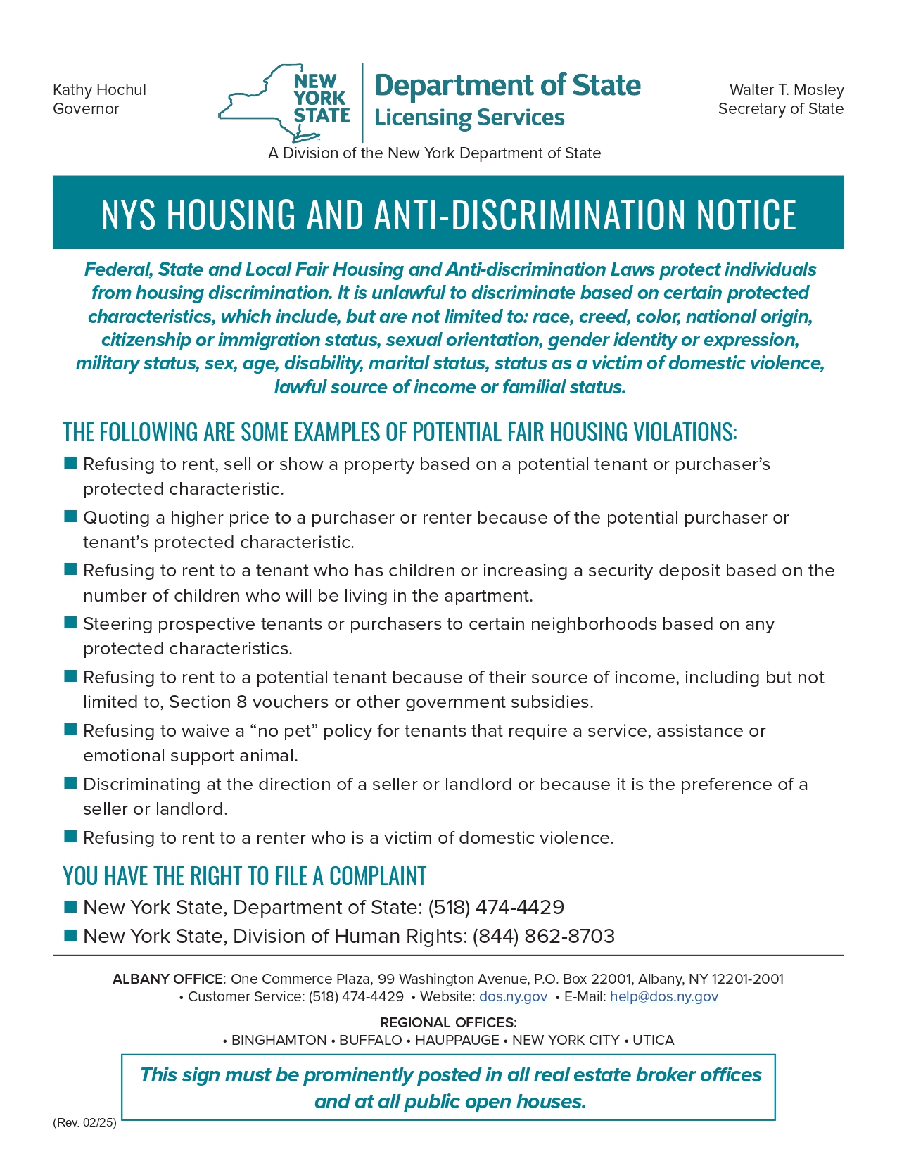 New York State Housing and Anti-Discrimination Notice. Click for PDF.